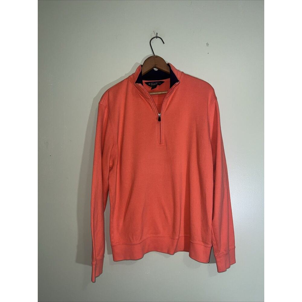 Brooks Brothers Men's Size M Cotton Half Zip Knit Sweater Salmon Orange Casual